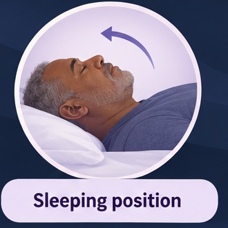 Man lying on his back with an arrow indicating sleeping position.