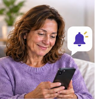 Woman receiving a mask-review reminder on her phone.