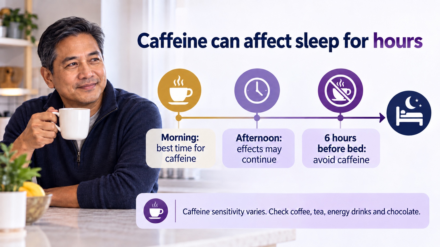 How caffeine can affect sleep and when to avoid it before bedtime.