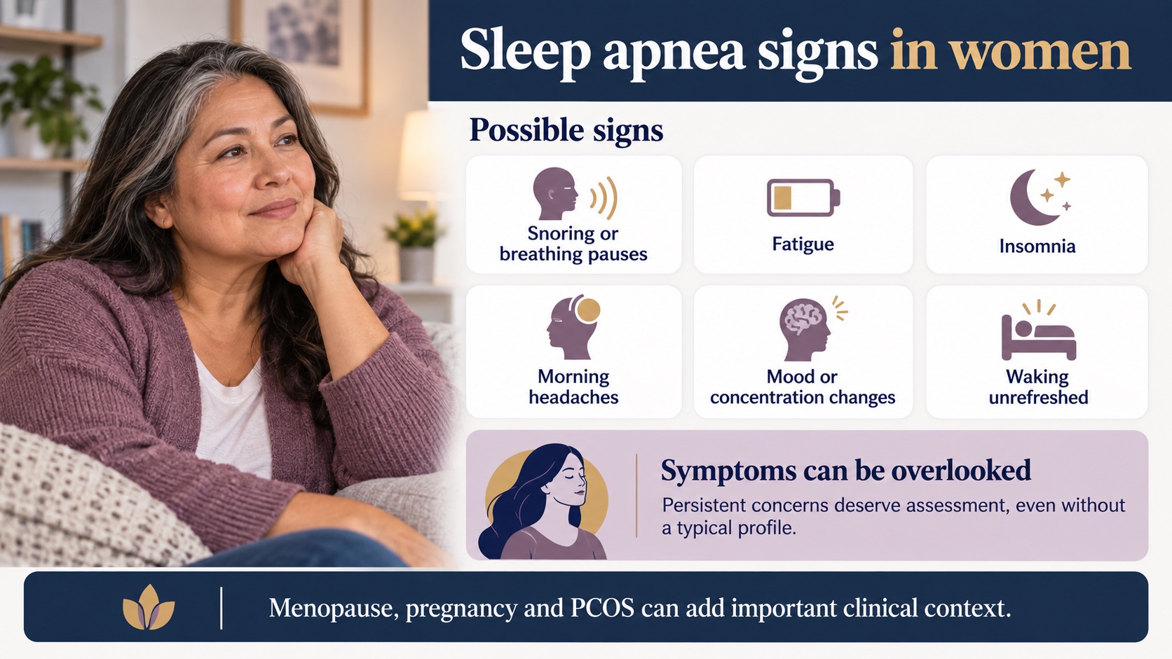 Common and less obvious signs of sleep apnea in women.