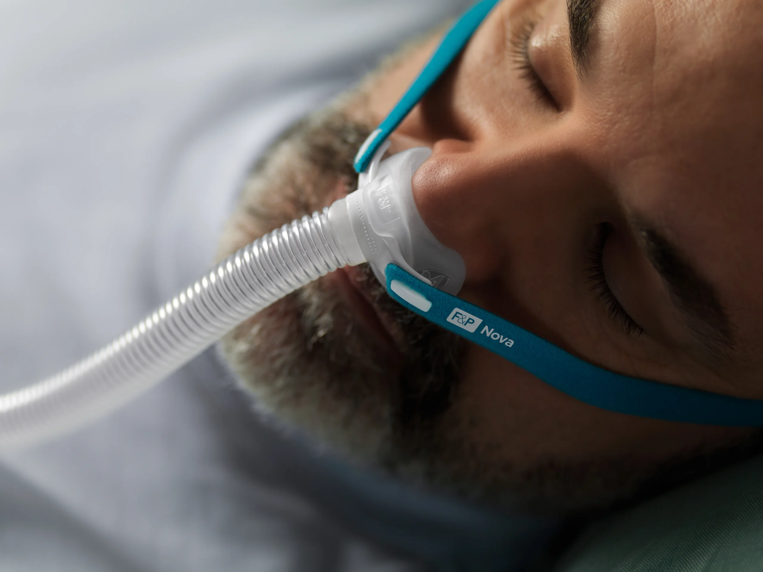 F&P Nova Micro Nasal Pillows Mask — in-use view