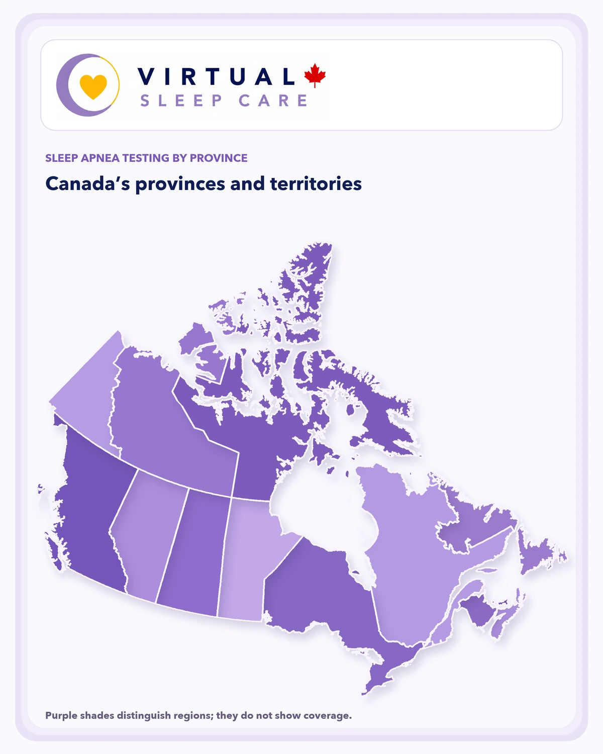 Paper-cut map of Canada showing provinces and territories in different shades of purple, with the Virtual Sleep Care logo.